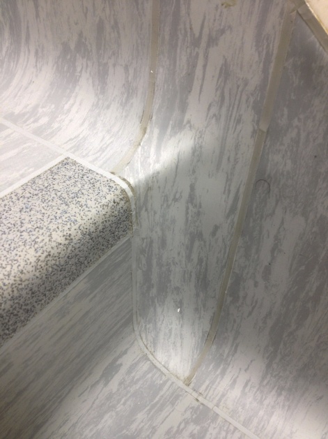 nonslip welded to vinyl to make nosing in clean area, plus up walls and riser, about 5 years old so standing up well, little bit of burning on the weld i have just noticed.